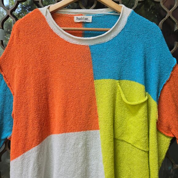 Peach Love California Womens Dopamine Distressed Hem Colorblock Knit Sweater S - Picture 2 of 10